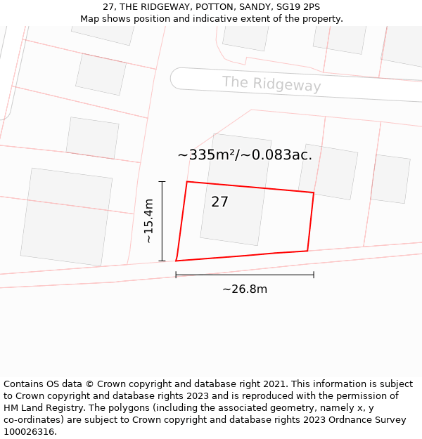 27, THE RIDGEWAY, POTTON, SANDY, SG19 2PS: Plot and title map