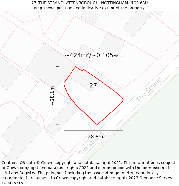 27, THE STRAND, ATTENBOROUGH, NOTTINGHAM, NG9 6AU: Plot and title map