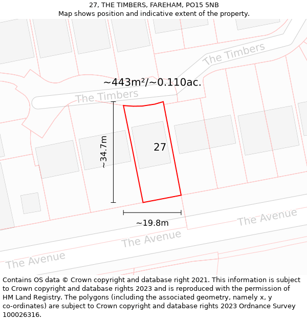 27, THE TIMBERS, FAREHAM, PO15 5NB: Plot and title map