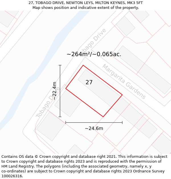 27, TOBAGO DRIVE, NEWTON LEYS, MILTON KEYNES, MK3 5FT: Plot and title map