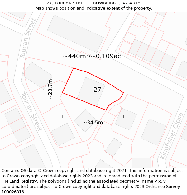 27, TOUCAN STREET, TROWBRIDGE, BA14 7FY: Plot and title map