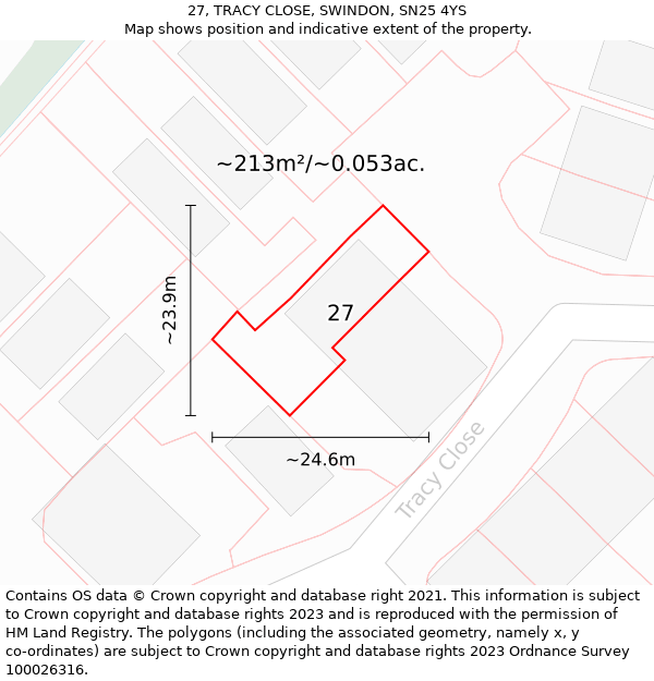 27, TRACY CLOSE, SWINDON, SN25 4YS: Plot and title map
