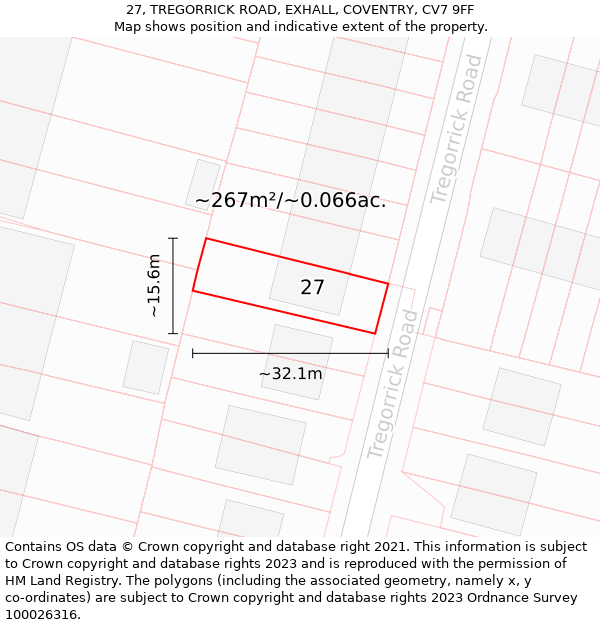 27, TREGORRICK ROAD, EXHALL, COVENTRY, CV7 9FF: Plot and title map