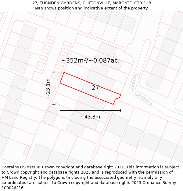 27, TURNDEN GARDENS, CLIFTONVILLE, MARGATE, CT9 3HB: Plot and title map