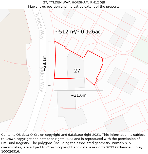 27, TYLDEN WAY, HORSHAM, RH12 5JB: Plot and title map