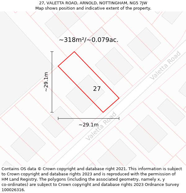 27, VALETTA ROAD, ARNOLD, NOTTINGHAM, NG5 7JW: Plot and title map