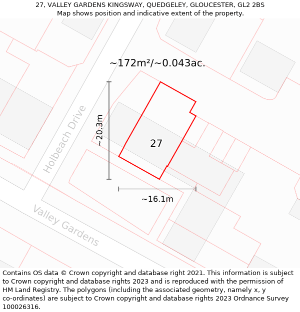 27, VALLEY GARDENS KINGSWAY, QUEDGELEY, GLOUCESTER, GL2 2BS: Plot and title map