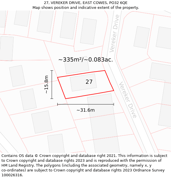 27, VEREKER DRIVE, EAST COWES, PO32 6QE: Plot and title map