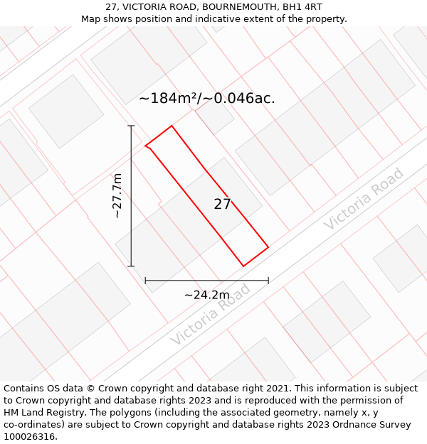 27, VICTORIA ROAD, BOURNEMOUTH, BH1 4RT: Plot and title map