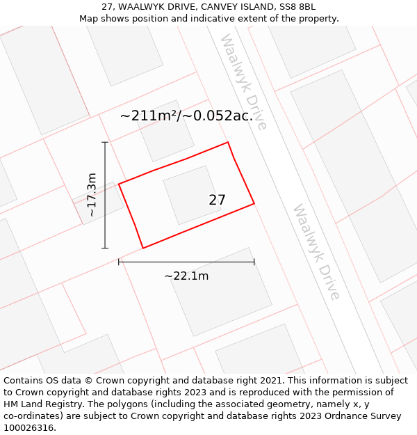 27, WAALWYK DRIVE, CANVEY ISLAND, SS8 8BL: Plot and title map