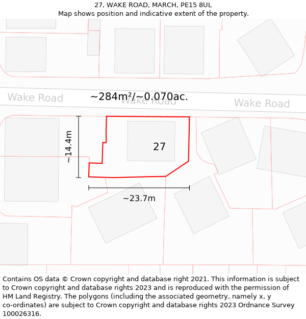 27, WAKE ROAD, MARCH, PE15 8UL: Plot and title map