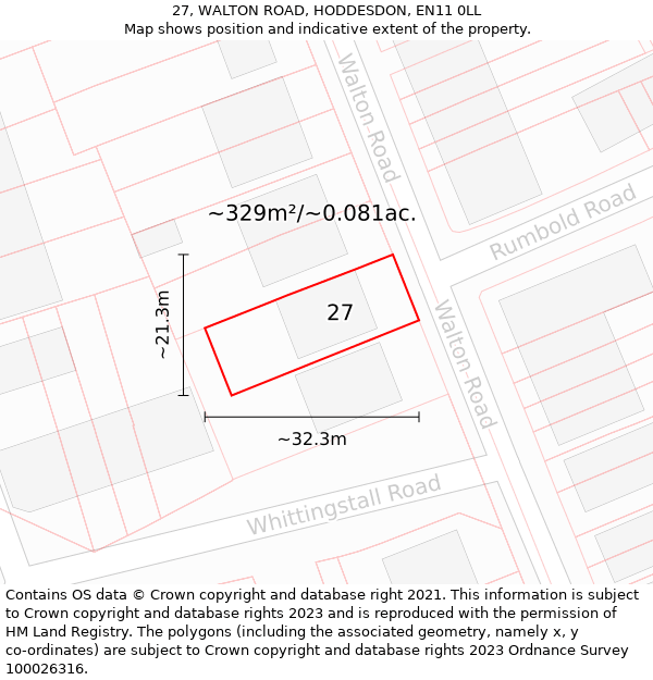 27, WALTON ROAD, HODDESDON, EN11 0LL: Plot and title map