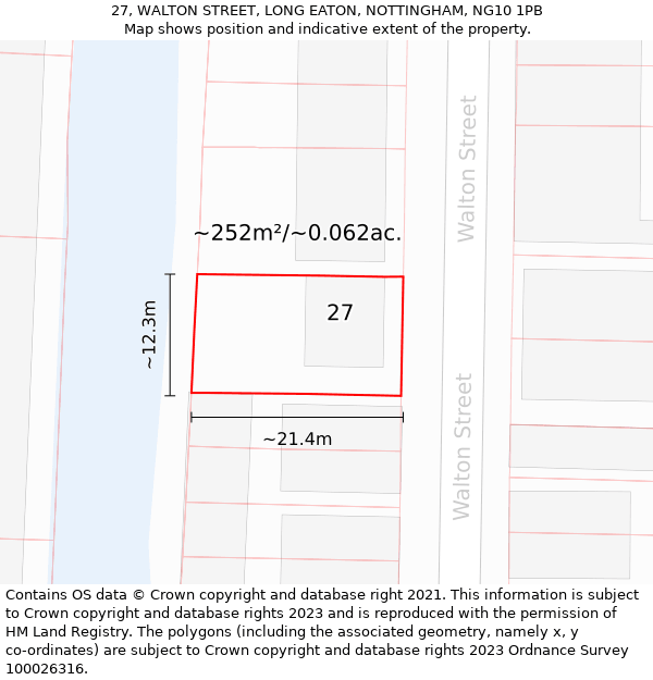 27, WALTON STREET, LONG EATON, NOTTINGHAM, NG10 1PB: Plot and title map