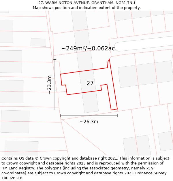 27, WARMINGTON AVENUE, GRANTHAM, NG31 7NU: Plot and title map