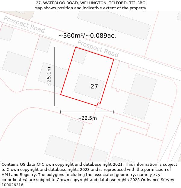 27, WATERLOO ROAD, WELLINGTON, TELFORD, TF1 3BG: Plot and title map