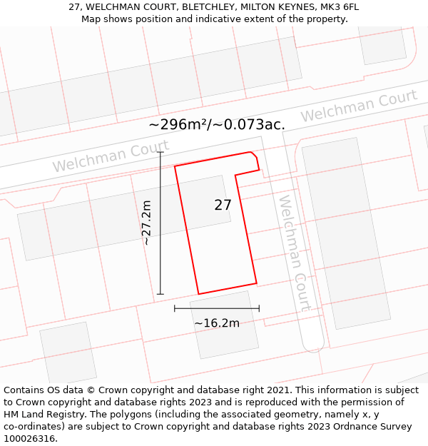 27, WELCHMAN COURT, BLETCHLEY, MILTON KEYNES, MK3 6FL: Plot and title map