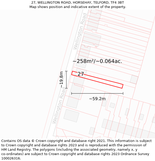 27, WELLINGTON ROAD, HORSEHAY, TELFORD, TF4 3BT: Plot and title map