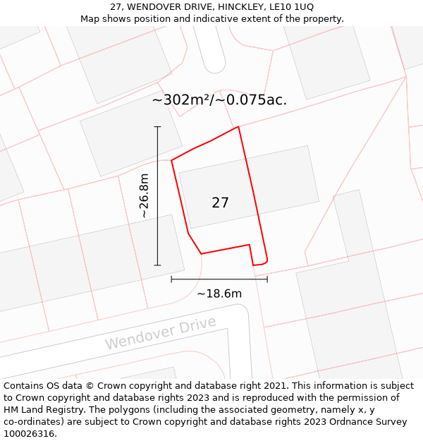 27, WENDOVER DRIVE, HINCKLEY, LE10 1UQ: Plot and title map