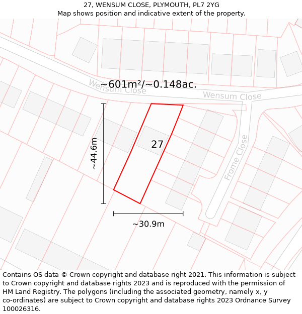 27, WENSUM CLOSE, PLYMOUTH, PL7 2YG: Plot and title map