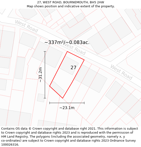 27, WEST ROAD, BOURNEMOUTH, BH5 2AW: Plot and title map