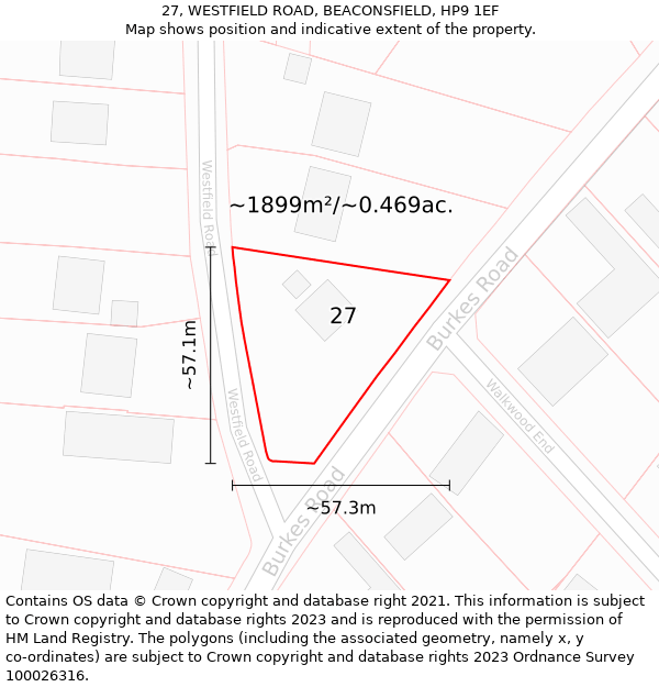 27, WESTFIELD ROAD, BEACONSFIELD, HP9 1EF: Plot and title map