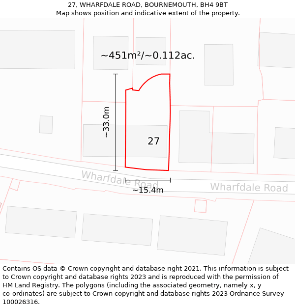 27, WHARFDALE ROAD, BOURNEMOUTH, BH4 9BT: Plot and title map
