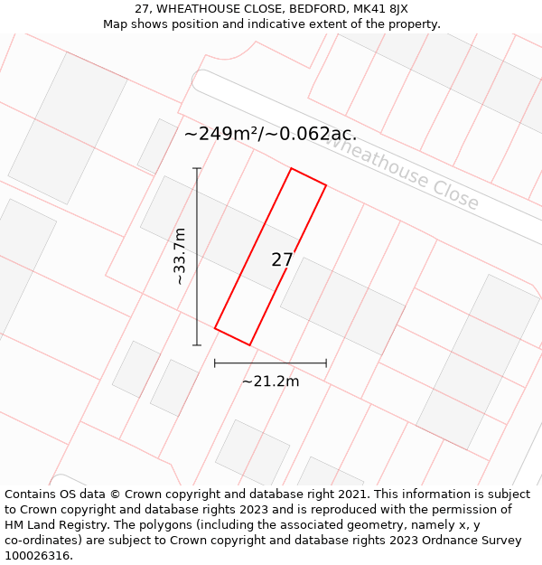 27, WHEATHOUSE CLOSE, BEDFORD, MK41 8JX: Plot and title map