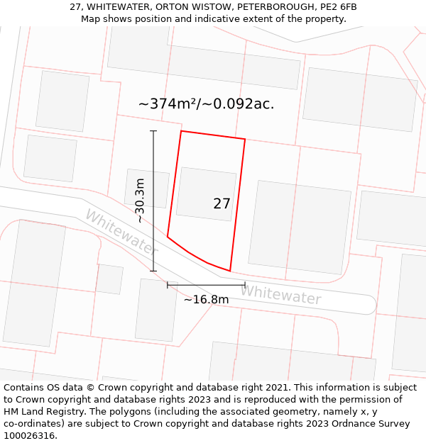 27, WHITEWATER, ORTON WISTOW, PETERBOROUGH, PE2 6FB: Plot and title map