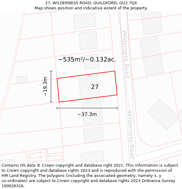 27, WILDERNESS ROAD, GUILDFORD, GU2 7QX: Plot and title map