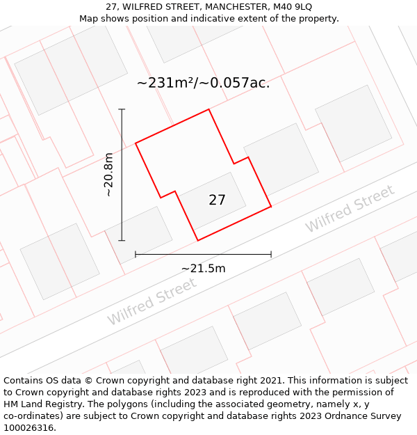 27, WILFRED STREET, MANCHESTER, M40 9LQ: Plot and title map