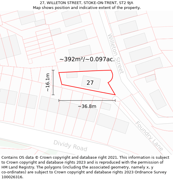 27, WILLETON STREET, STOKE-ON-TRENT, ST2 9JA: Plot and title map