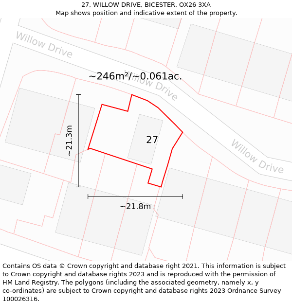 27, WILLOW DRIVE, BICESTER, OX26 3XA: Plot and title map