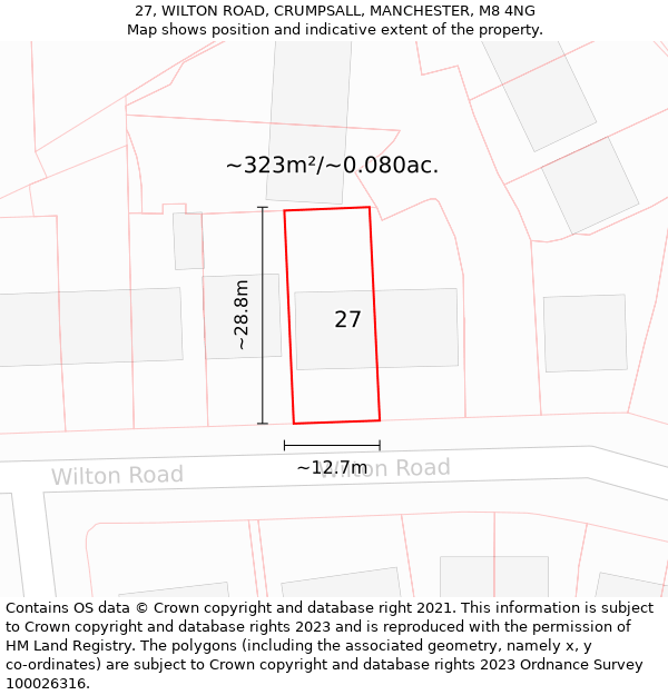 27, WILTON ROAD, CRUMPSALL, MANCHESTER, M8 4NG: Plot and title map