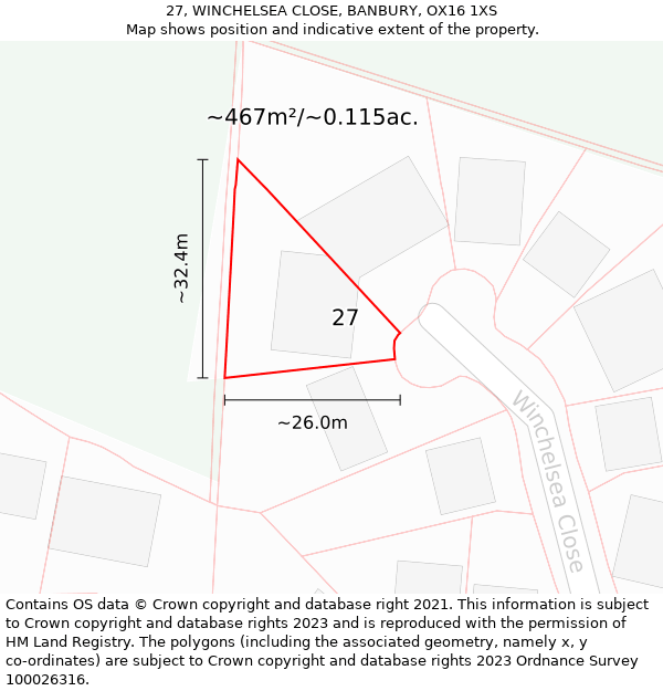 27, WINCHELSEA CLOSE, BANBURY, OX16 1XS: Plot and title map