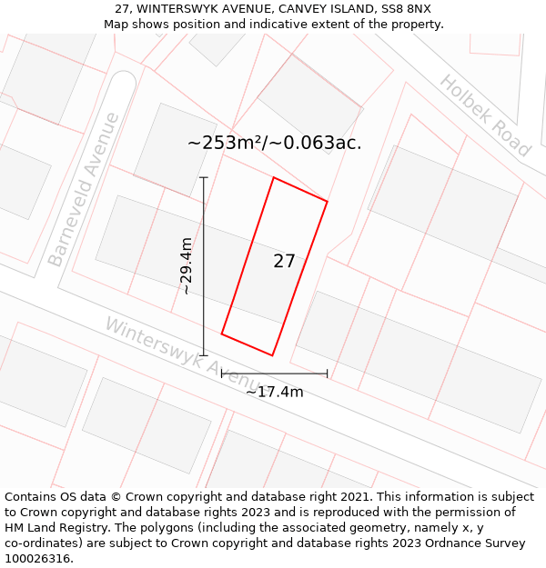 27, WINTERSWYK AVENUE, CANVEY ISLAND, SS8 8NX: Plot and title map