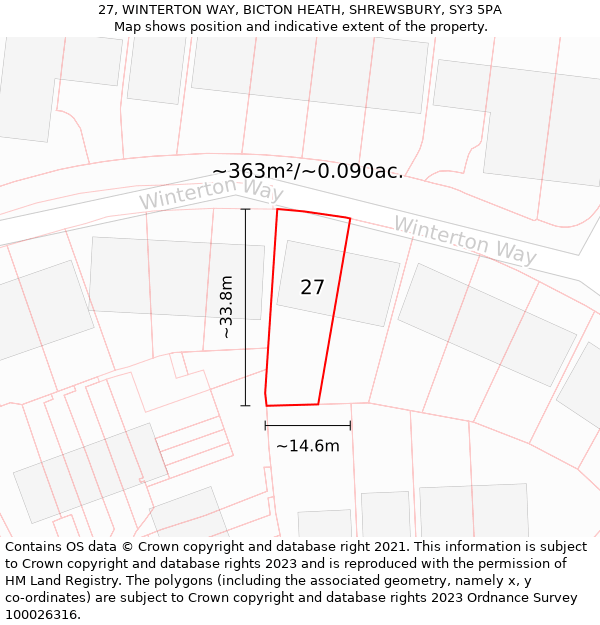 27, WINTERTON WAY, BICTON HEATH, SHREWSBURY, SY3 5PA: Plot and title map