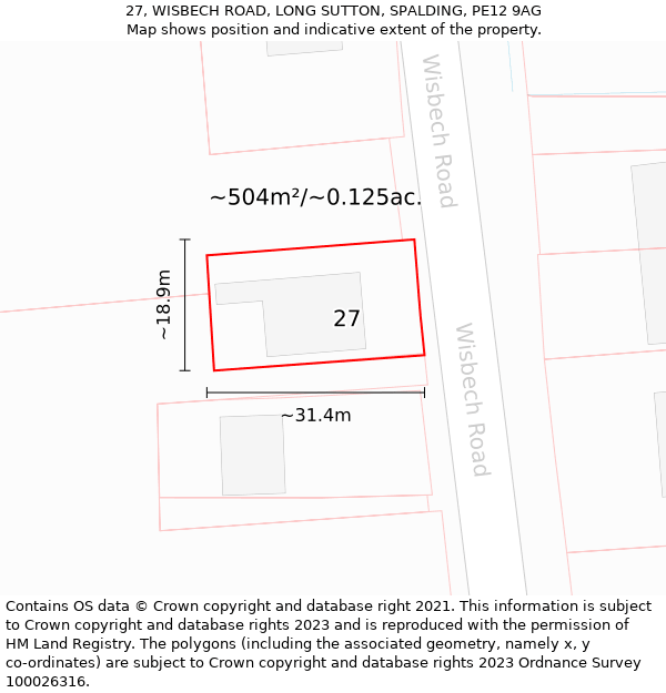 27, WISBECH ROAD, LONG SUTTON, SPALDING, PE12 9AG: Plot and title map