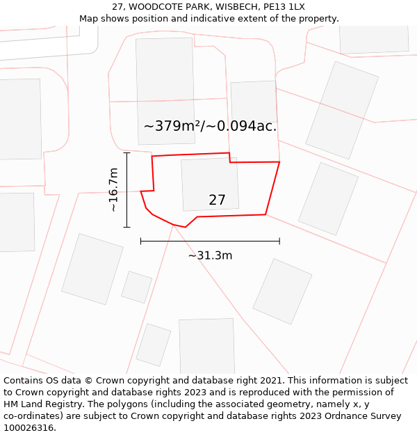 27, WOODCOTE PARK, WISBECH, PE13 1LX: Plot and title map