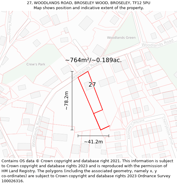 27, WOODLANDS ROAD, BROSELEY WOOD, BROSELEY, TF12 5PU: Plot and title map