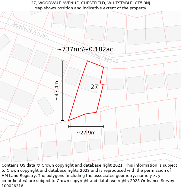 27, WOODVALE AVENUE, CHESTFIELD, WHITSTABLE, CT5 3NJ: Plot and title map