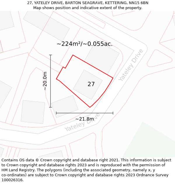 27, YATELEY DRIVE, BARTON SEAGRAVE, KETTERING, NN15 6BN: Plot and title map