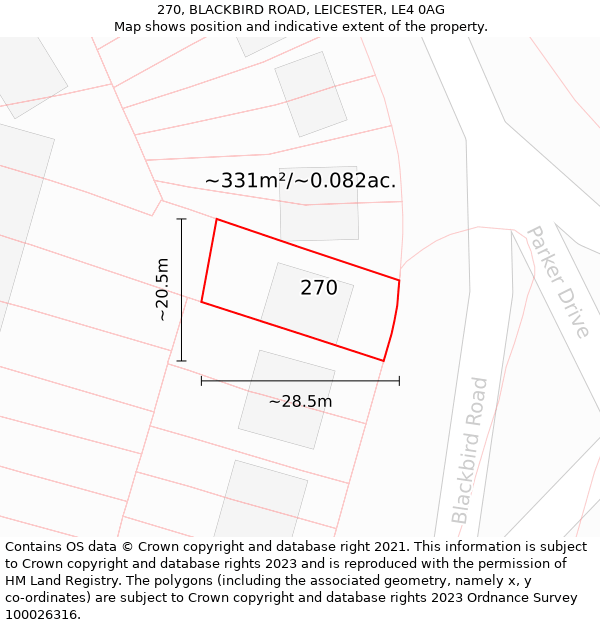 270, BLACKBIRD ROAD, LEICESTER, LE4 0AG: Plot and title map