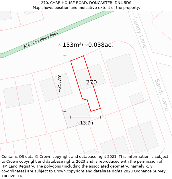 270, CARR HOUSE ROAD, DONCASTER, DN4 5DS: Plot and title map