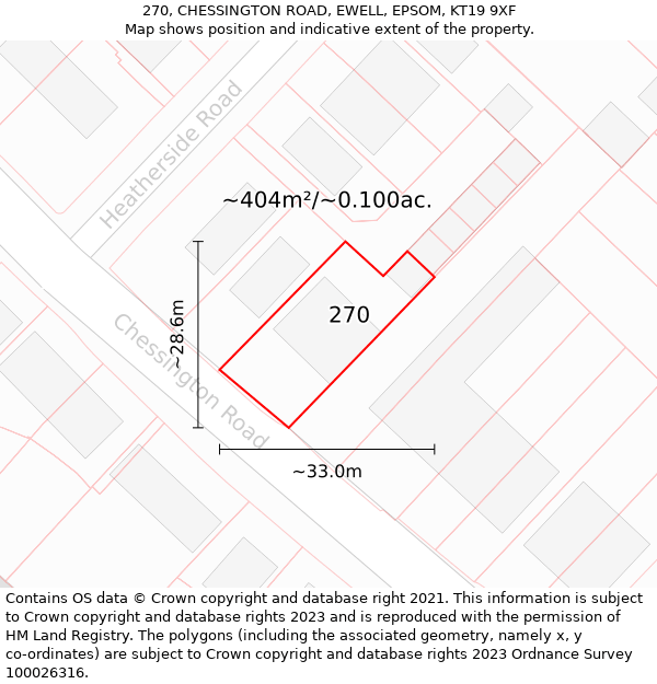 270, CHESSINGTON ROAD, EWELL, EPSOM, KT19 9XF: Plot and title map