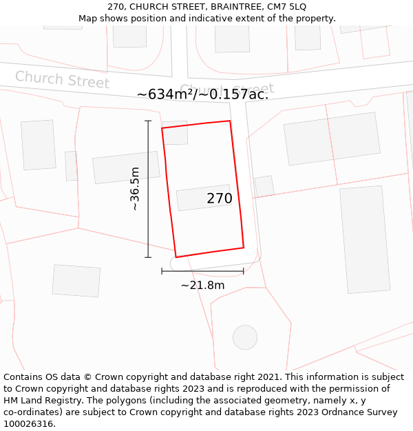 270, CHURCH STREET, BRAINTREE, CM7 5LQ: Plot and title map