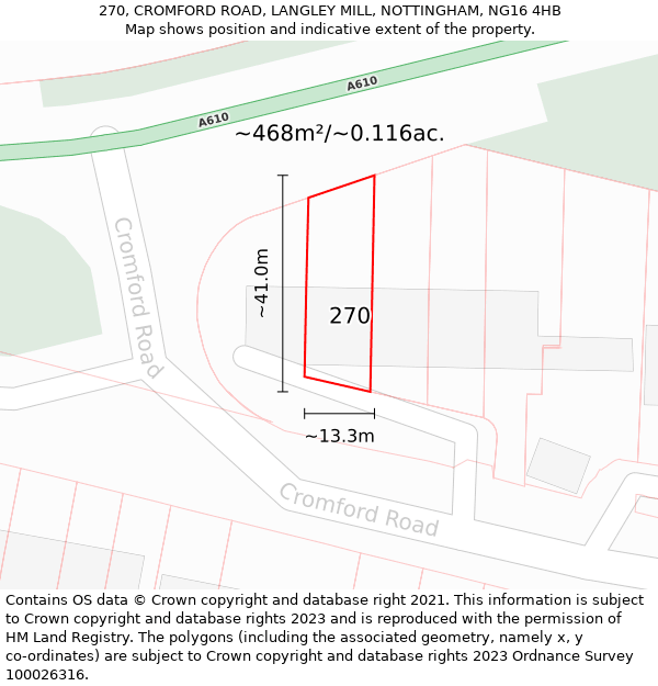 270, CROMFORD ROAD, LANGLEY MILL, NOTTINGHAM, NG16 4HB: Plot and title map