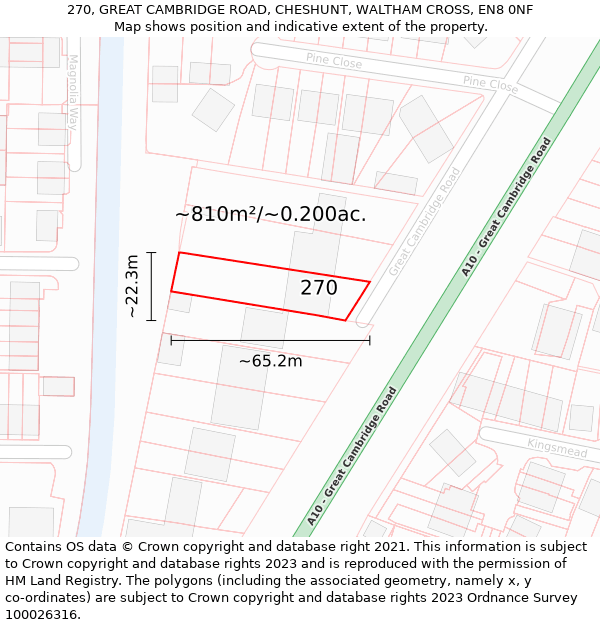 270, GREAT CAMBRIDGE ROAD, CHESHUNT, WALTHAM CROSS, EN8 0NF: Plot and title map