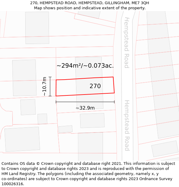 270, HEMPSTEAD ROAD, HEMPSTEAD, GILLINGHAM, ME7 3QH: Plot and title map