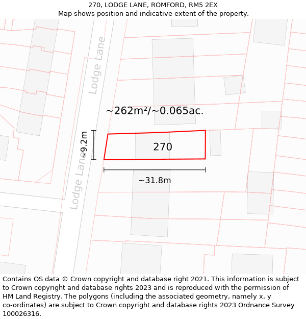 270, LODGE LANE, ROMFORD, RM5 2EX: Plot and title map