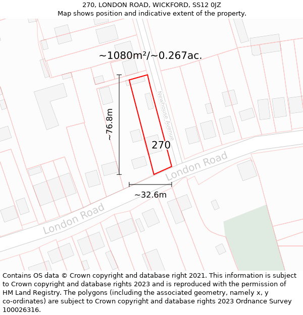 270, LONDON ROAD, WICKFORD, SS12 0JZ: Plot and title map